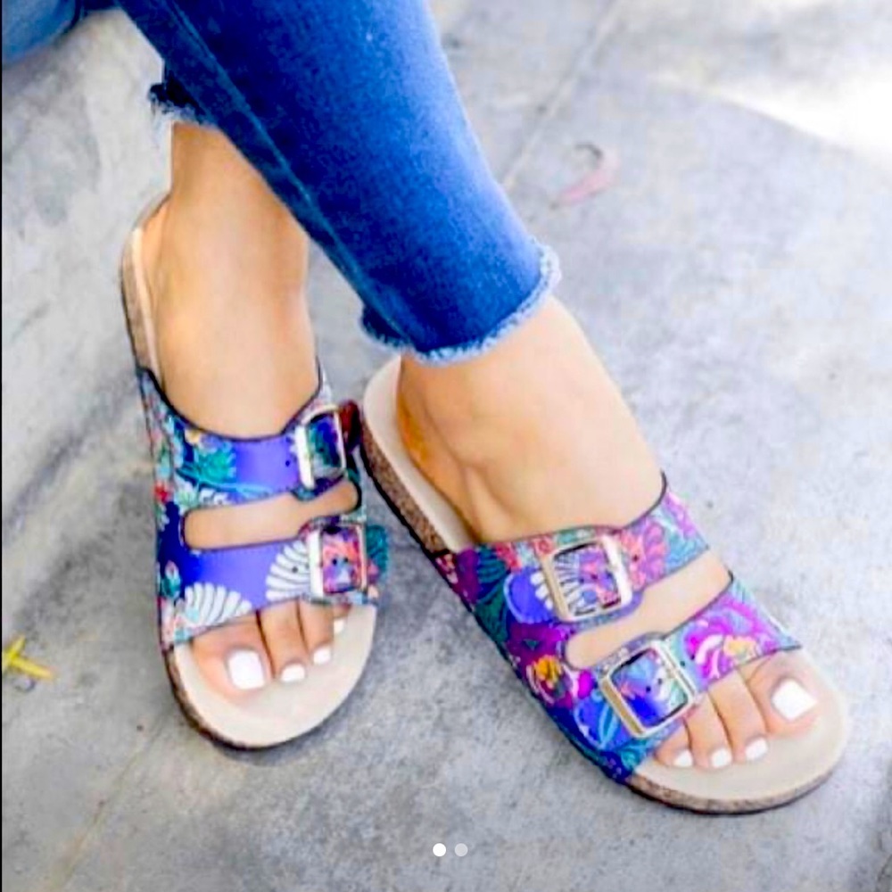 Boho Floral Double Strap Sandal